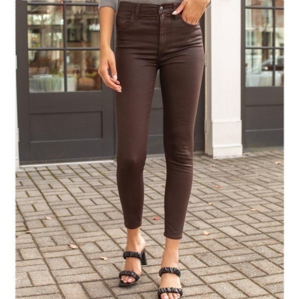 NWOT Joe’s Jeans The Charlie HR Skinny Coated Ankle Jean in Dark Cocoa Bean